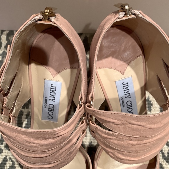 HOST PIC RARE JIMMY CHOO OYSTER POWDER PINK LEATHER PLATFORM SANDALS SIZE US 8 - Picture 9 of 12
